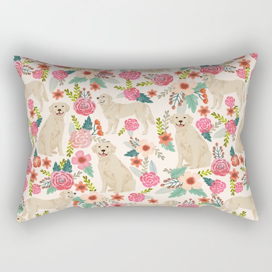 Golden retrievers must have florals cream pastel gender neutral dog art cute pet portraits labrador Rectangular Pillow