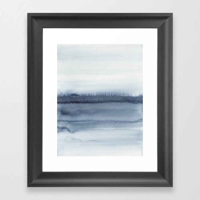 Ocean Horizon / Blue Minimal Abstract Watercolor Framed Art Print