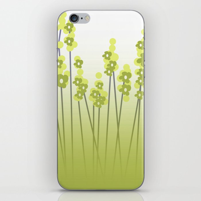 Hello Spring Green/Black Retro Plants with Flowers White Background #decor #society6 #buyart iPhone Skin