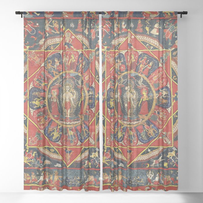 Hindu Vishnu Mandala Jalasayana Nepal Sheer Curtain