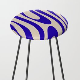 Wavy Loops Retro Abstract Pattern in Cobalt Blue and Beige Counter Stool