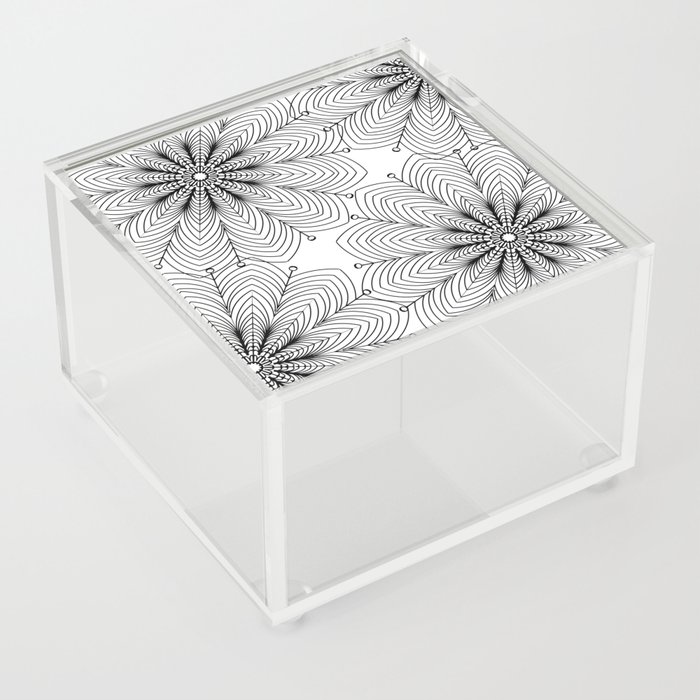 Hand drawn geometrical black white mandala Acrylic Box