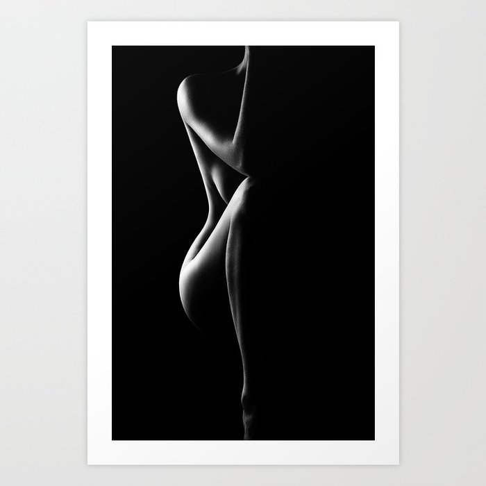 Silhouette of nude woman in BW Art Print