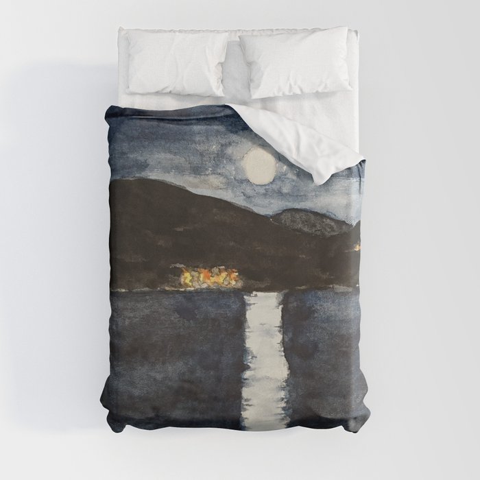 full moon by the sea Duvet Cover