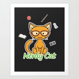 Nerdy Cat - Orange Art Print | Animal, Sci-Fi, Game, Digital 