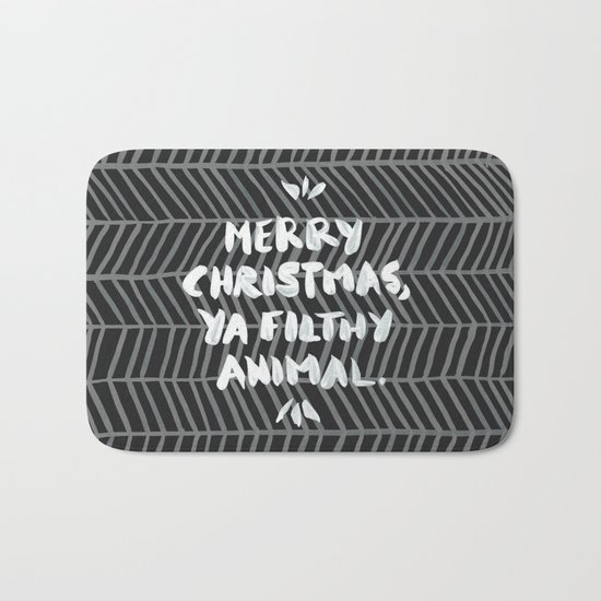 Merry Christmas, Ya Filthy Animal – Black Bath Mat
