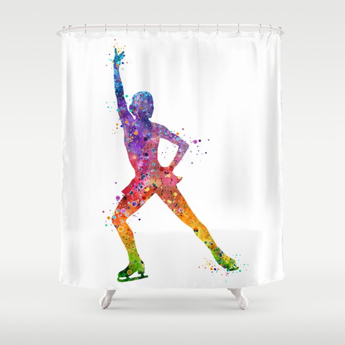 Ice Skating Girl 2 Colorful Watercolor Art Shower Curtain
