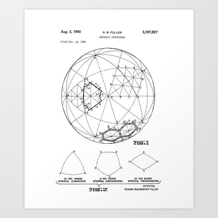 Buckminster Fuller 1961 Geodesic Structures Patent Art Print