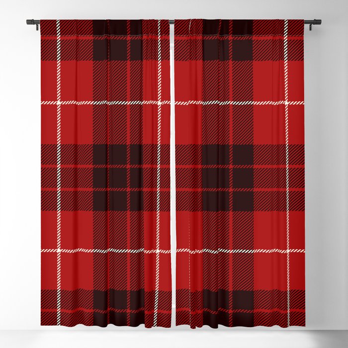 Dark Red Tartan with Black and White Stripes Blackout Curtain