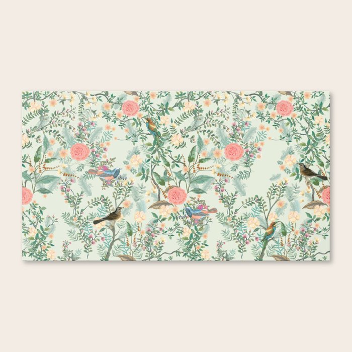 Chinoiserie Mint Green Pink Fresco Floral Garden Oriental Botanical