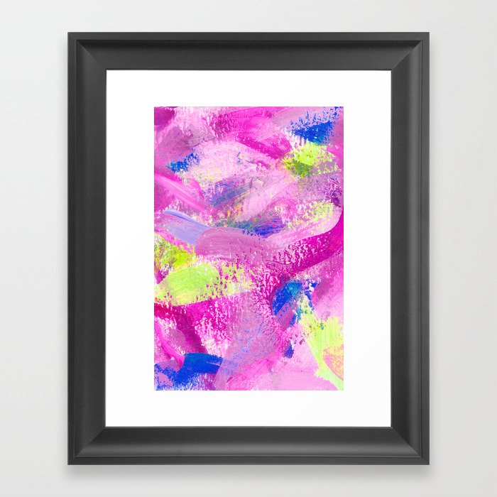 Happy Abstract Painting - Neon Yellow, Magenta, Blue and Pink Framed Art Print