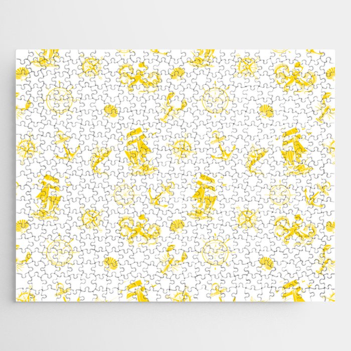 Yellow Silhouettes Of Vintage Nautical Pattern Jigsaw Puzzle