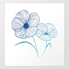 Flowers in a Light Blue Gradient Art Print