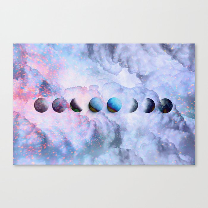 Moon Phases On Cloudy Blue Magic Sky Moontravel Decor Collage