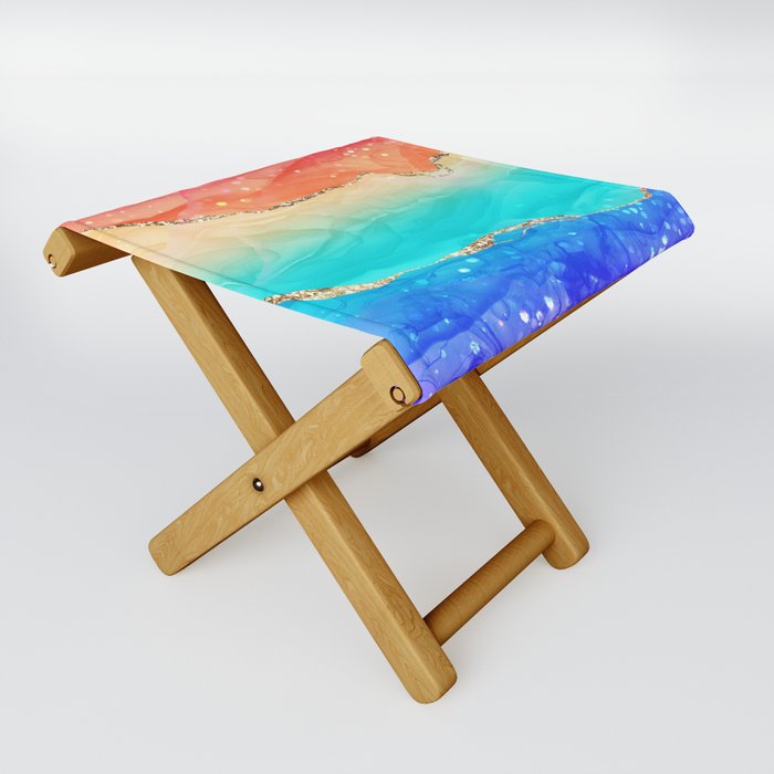 Vibrant Rainbow Glitter Agate Texture 02 Folding Stool