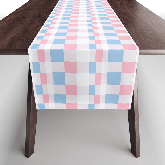 Transgender Pride Flag Wonky Checkerboard Pattern Table Runner