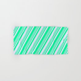 [ Thumbnail: Green & Lavender Colored Striped Pattern Hand & Bath Towel ]