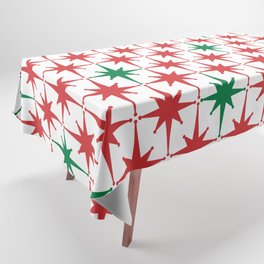 Atomic Age 1950s Retro Vintage Mid-Century Starburst Pattern in Christmas Red Green White Tablecloth