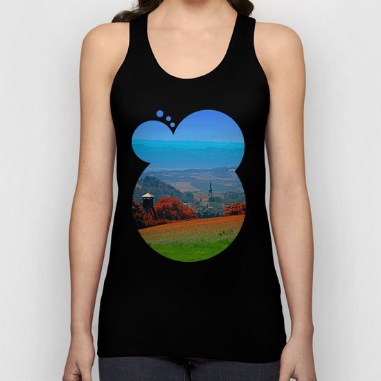A hunting perch, a village and some vivid scenery Unisex Tank Top