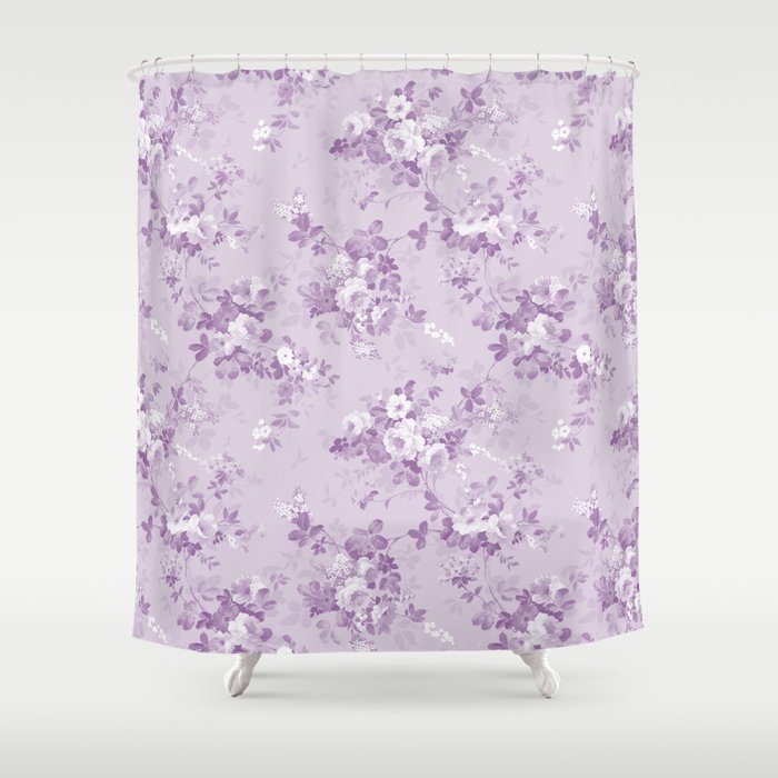 Elegant Modern Lavender Lilac White Floral Shower Curtain By
