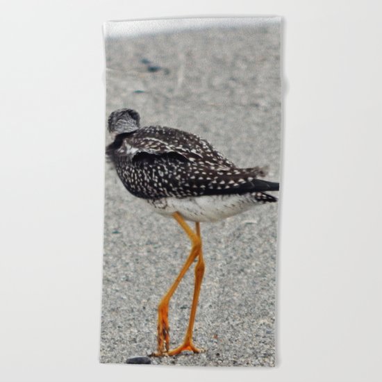 Greater Yellowlegs Walks Away Beach Towel