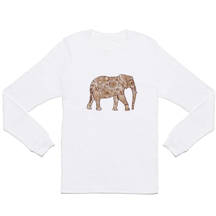 Fractal Swirl Elephant, Brown and Taupe Long Sleeve T Shirt