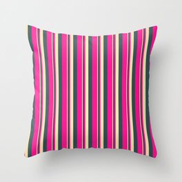 [ Thumbnail: Beige, Dark Slate Gray, and Deep Pink Colored Stripes/Lines Pattern Throw Pillow ]