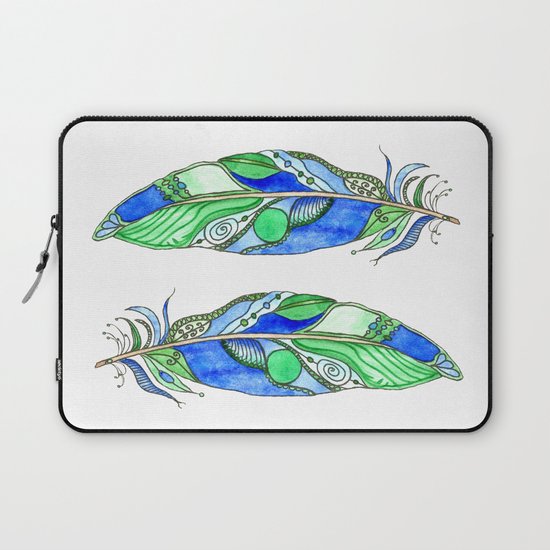 Bohemian Spirit Feathers - Blue & Green Laptop Sleeve