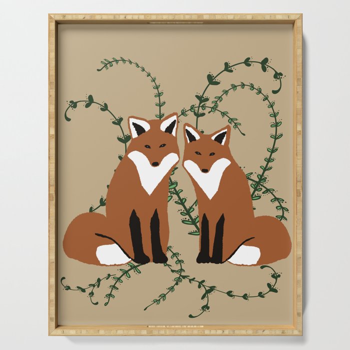 Red Foxes foliage leaves mid tones with redbrown Foxes Serving Tray