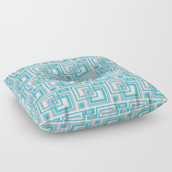 Turquoise Blue Gray Geometric Square Floor Pillow