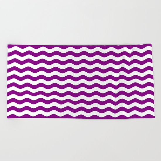 Wavy Stripes (Purple/White) Beach Towel