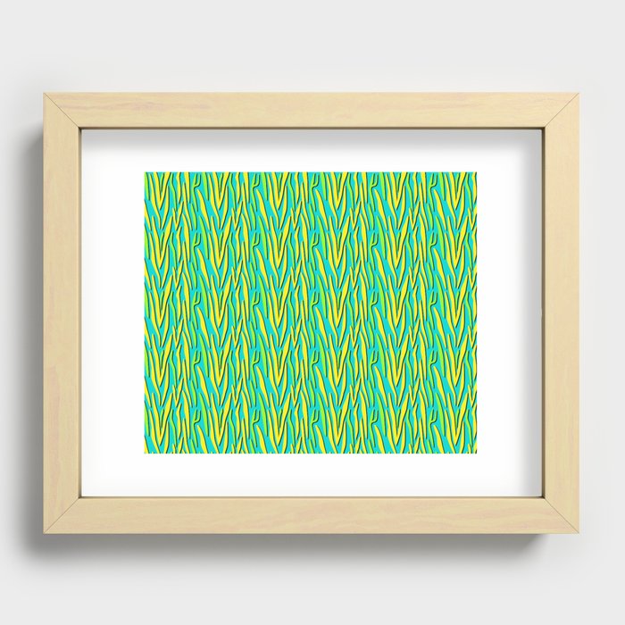 neon tiger fur green yellow and turquoise pattern Recessed Framed Print