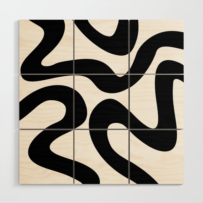 Abstract waves - white and black Wood Wall Art
