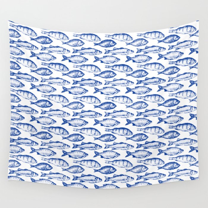 Dark Blue Fish Wall Tapestry