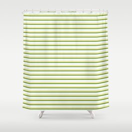 [ Thumbnail: Pale Goldenrod, Green & Mint Cream Colored Striped/Lined Pattern Shower Curtain ]