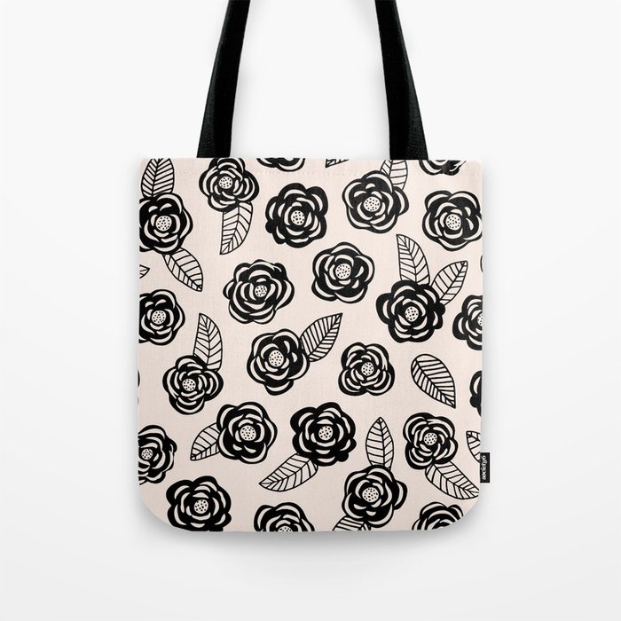 Monochrome Scandinavian Rose Cut-Out Print Tote Bag