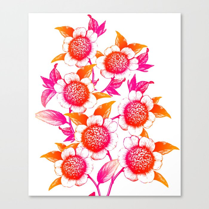Pink and Orange Flowers Elegant Pattern Canvas Print