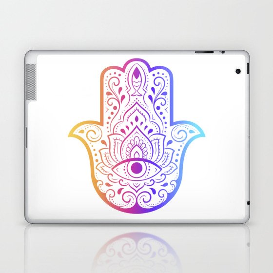Colorful Hamsa hand drawn symbol with flower. Decorative pattern in oriental style for interior decoration and henna drawings. Laptop & iPad Skin