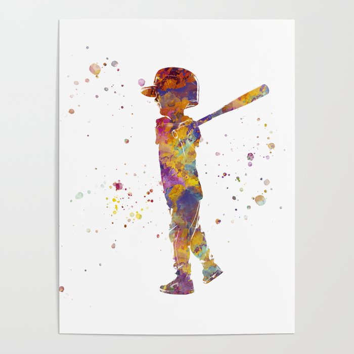 Watercolor Child Baseball Player Poster