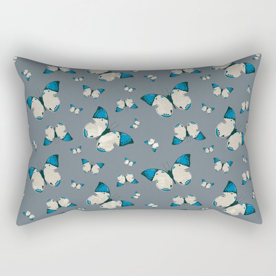 Spring Butterfly (Blue Pattern) Rectangular Pillow