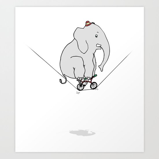 Elephant on a wire Art Print