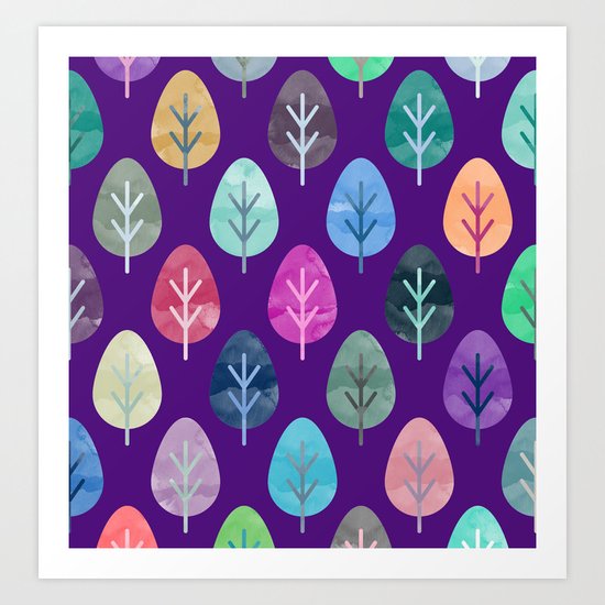 Watercolor Forest Pattern II Art Print