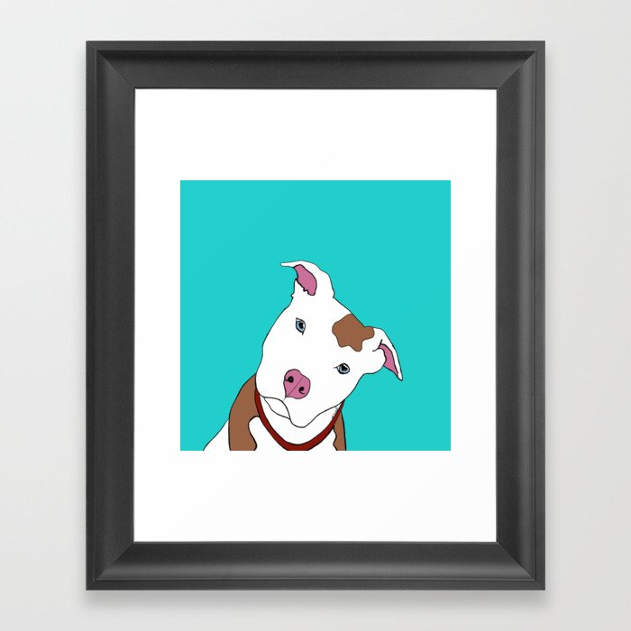 Pit bull Framed Art Print | Drawing, Pitbull, Dog, Pit-bull, Pibble, White-brown-pitbull, White, Brown