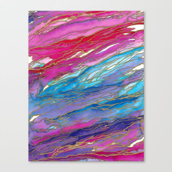 AGATE MAGIC PinkAqua Red Lavender, Marble Geode Natural Stone Inspired Watercolor Abstract Painting Canvas Print