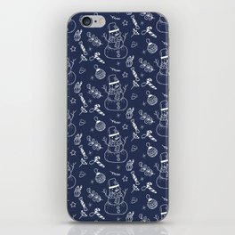 Navy Blue and White Christmas Snowman Doodle Pattern iPhone Skin