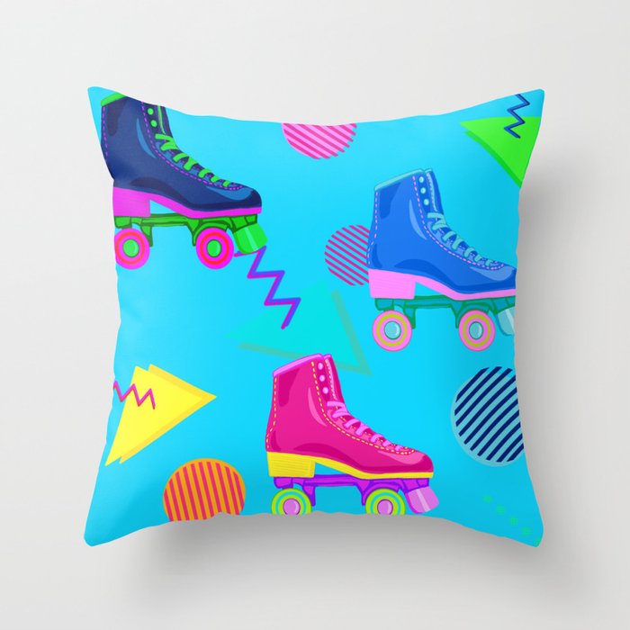 80"s Skate Party Blue Throw Pillow