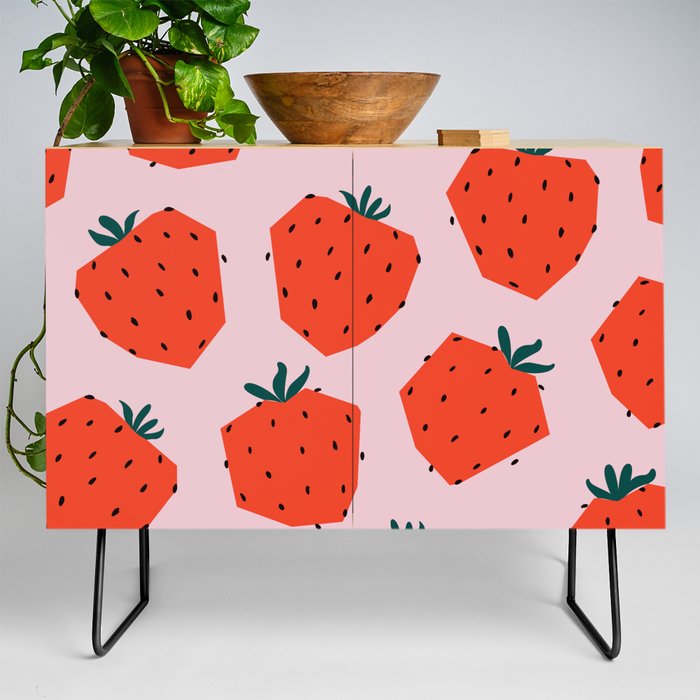 Retro Strawberries - Paper Cutouts Credenza