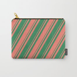 [ Thumbnail: Salmon and Sea Green Colored Stripes Pattern Carry-All Pouch ]