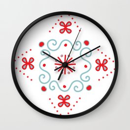 Teal and Red hand-drawn motif Wall Clock