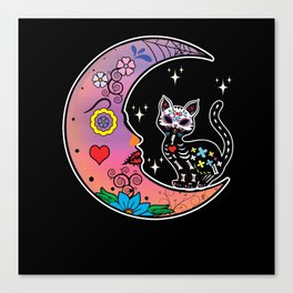 Sugar Skull Cat Moon Muertos Day Of Dead Aesthetic Canvas Print